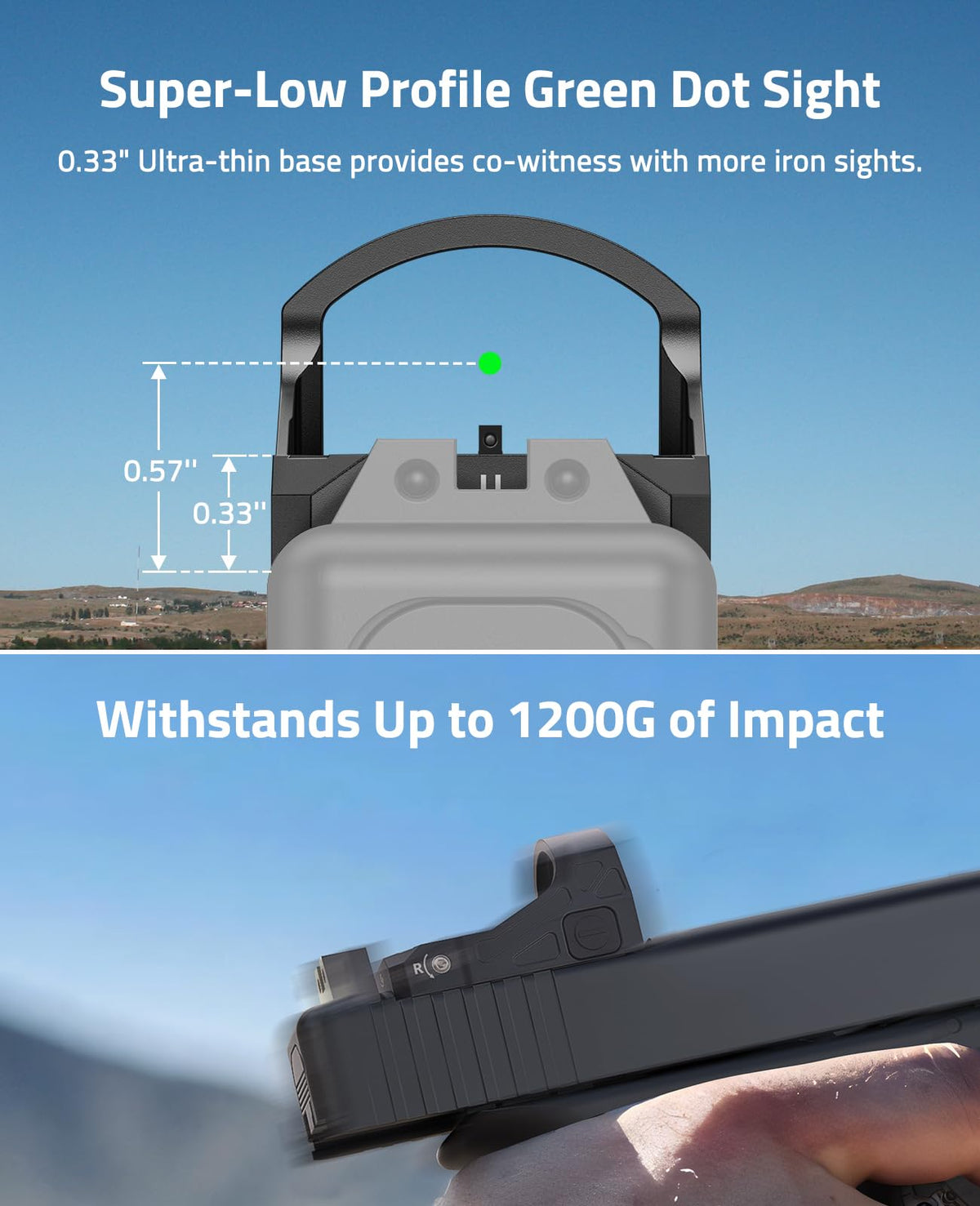 CVLIFE WolfCloak X03 Motion Awake Green Dot Sight for RMR Footprint, 3 MOA Reflex Sight with 0.33" Ultra-Low Profile & 24mm Lens for Full-Sized Pistols, Optics Adapter for MOS & 21mm Picatinny Base