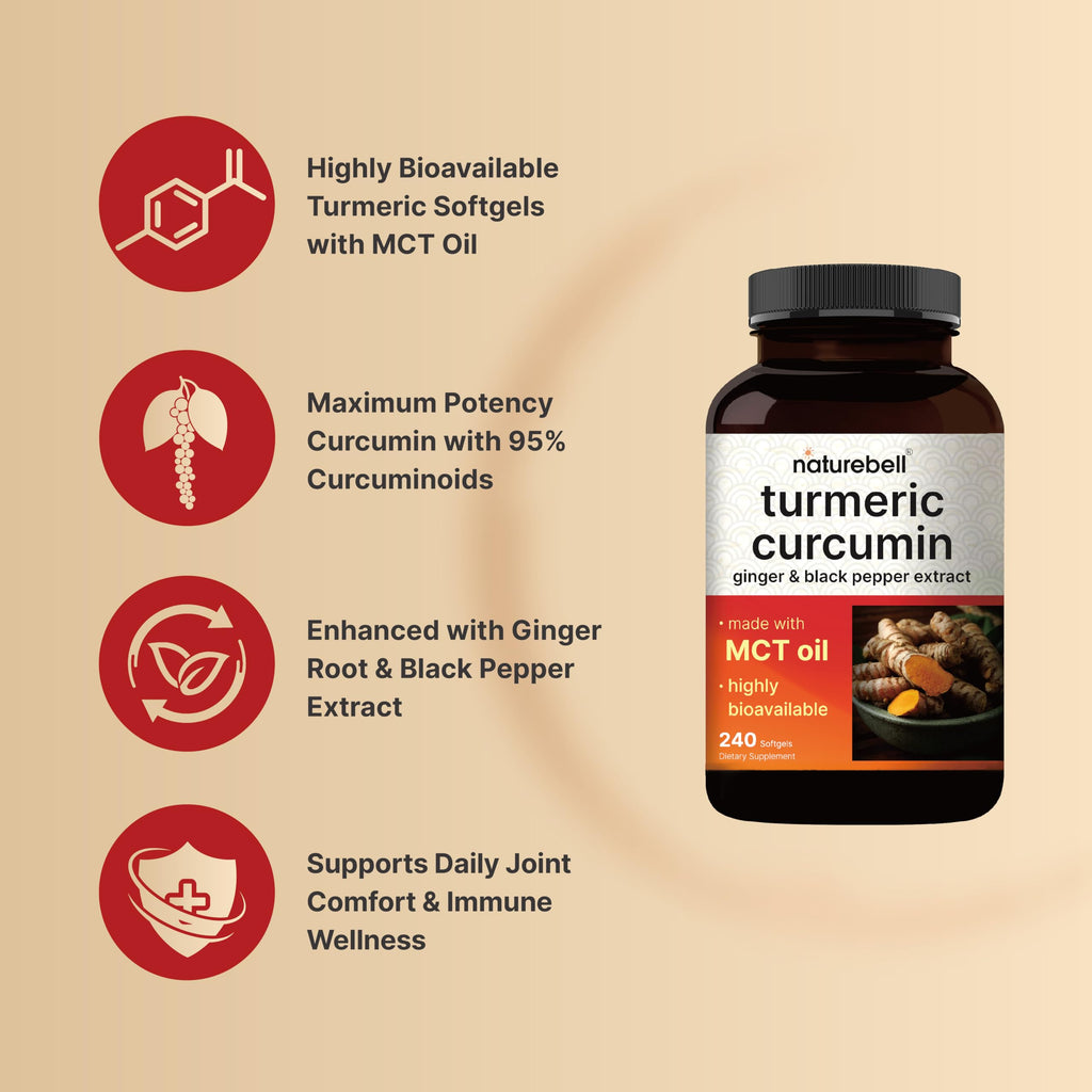 Turmeric Curcumin Supplement with Black Pepper & Ginger | 95% Curcuminoids | 240 Softgels with MCT Oil for Better Absorption (120 Day Supply)