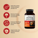 Turmeric Curcumin Supplement with Black Pepper & Ginger | 95% Curcuminoids | 240 Softgels with MCT Oil for Better Absorption (120 Day Supply)