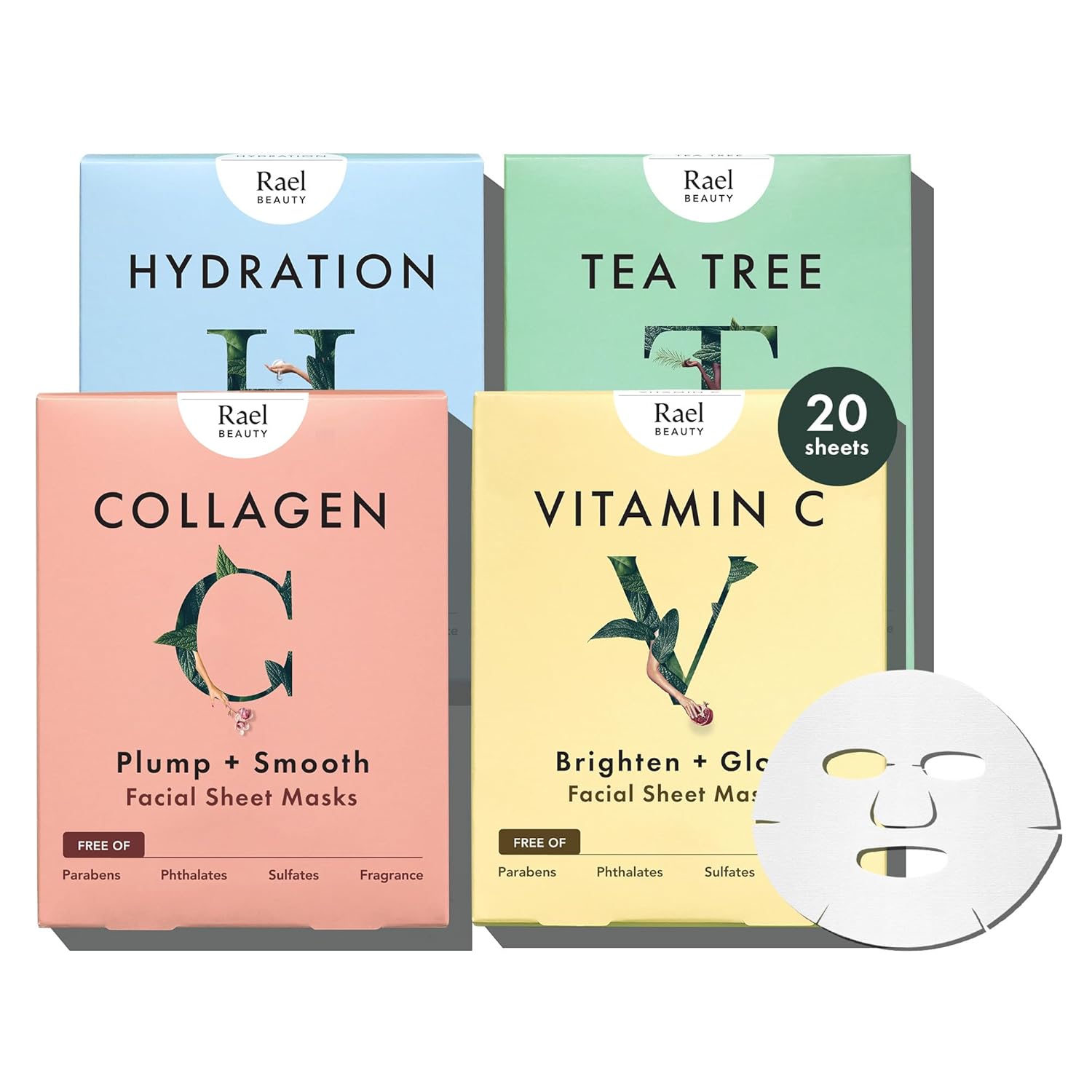 Buy now Rael Face Mask Skin Care, Vitamin C Face Masks - Bamboo Facial Sheet Mask, Korean Skincare, with Brightening Vitamin C Serum and Fruit Extracts, All Skin Types (Vitamin C, 5 Sheets) 20 Count (Pack of 1) Variety at indiglob india
