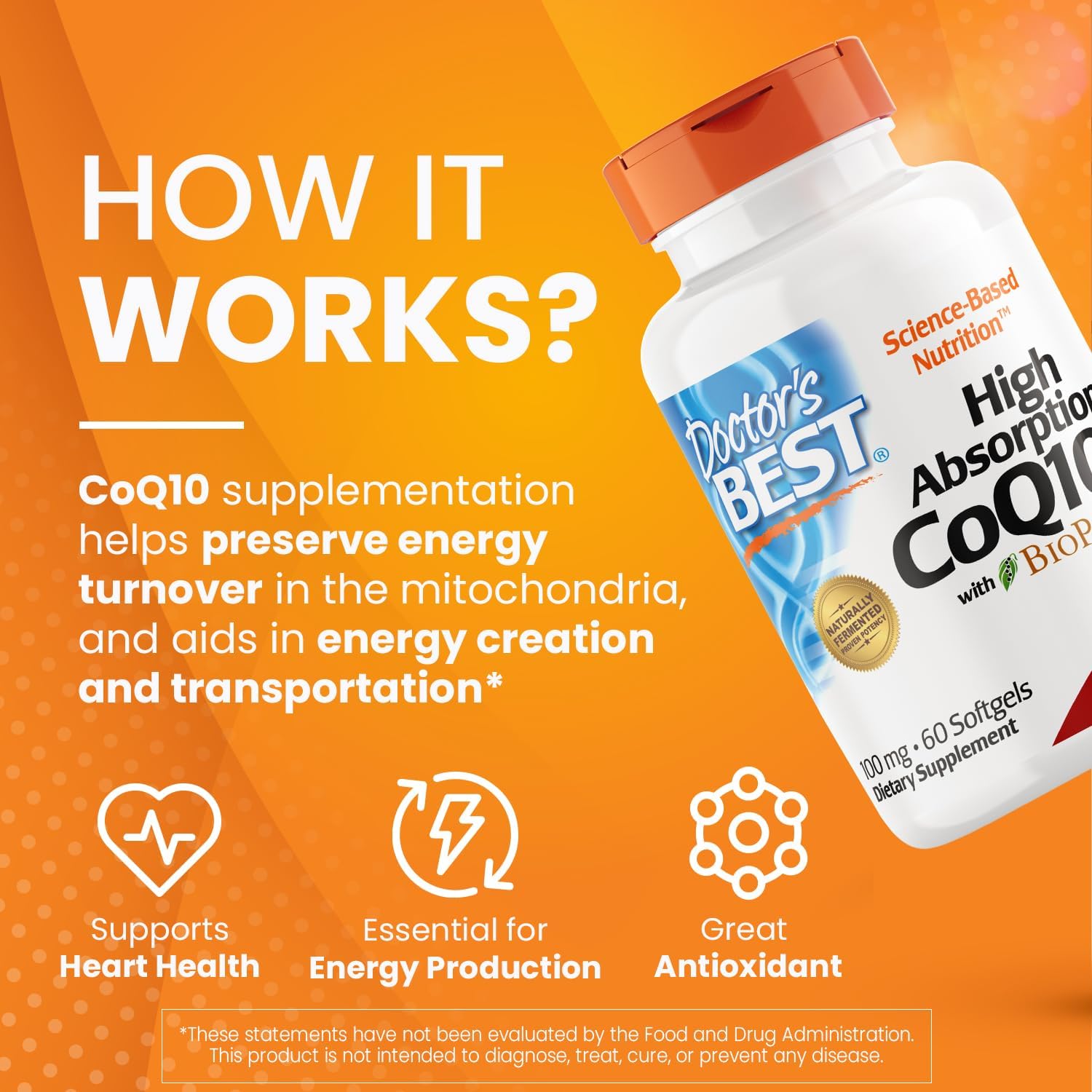 Buy now Doctor's Best High Absorption CoQ10 with BioPerine, Gluten Free Naturally Fermented, Heart Health & Energy Production, 100 mg, 60 SoFtgels at indiglob india