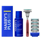 Harry's Plus Shaving Kit for Men - Premium Handle, 5 Razor Blade Cartridges, Foaming Shave Gel, and Travel Blade Cover - TSA Approved Travel Essentials - Advanced Pivoting System - Clay