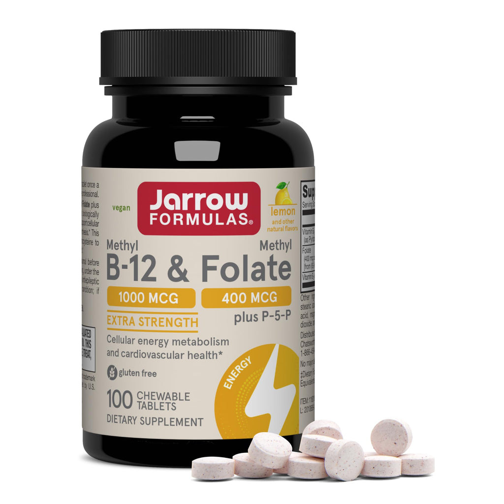 Jarrow Methyl B-12 & Methyl Folate Supplement, 100 Chewable Tablets | Bioactive Vitamin B12 & B9 Supplement, Supports Cellular Energy Production, Healthy Brain Function & Metabolism, 100 Servings