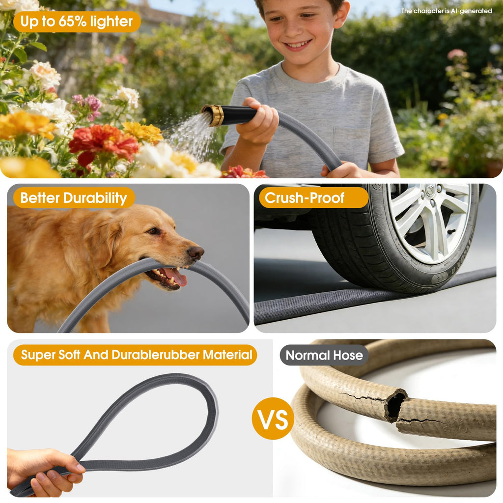 50 FT Garden Hose, Non-Expanding Water Hose, Ultra-Light & Flexible, Burst-Resistant, Kink-Free, High-Pressure Garden Hose All-Weather Use for Lawns, Gardens, and Outdoor Cleaning