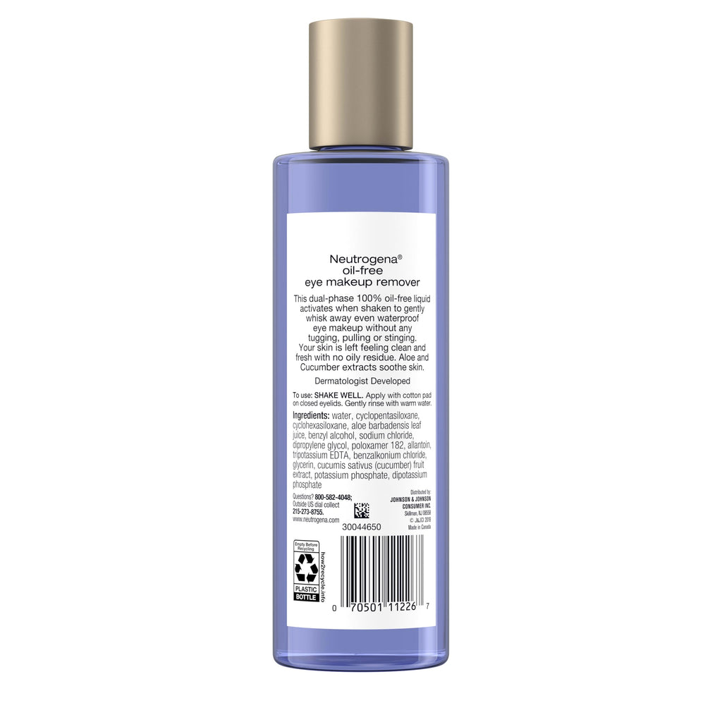 Neutrogena Oil-Free Eye Makeup Remover, 8 fl. oz | Gentle Cleanser for Sensitive Eyes, Dissolves Waterproof Mascara, Non-Greasy, Dermatologist & Ophthalmologist Tested