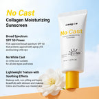 No Cast Moisturizing Sunscreen SPF50 PA++++ Collagen Facial Sunscreen Korean Sunscreen with Hyaluronic Acid, Oil Free, No White Cast Natural Sunscreen for All Sensitive Skin Type