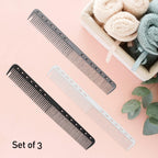 3-Piece Carbon Fiber Salon Hairdressing Comb Set - Fine Cutting Comb for Men & Women - Heat Resistant - Black, Grey, White