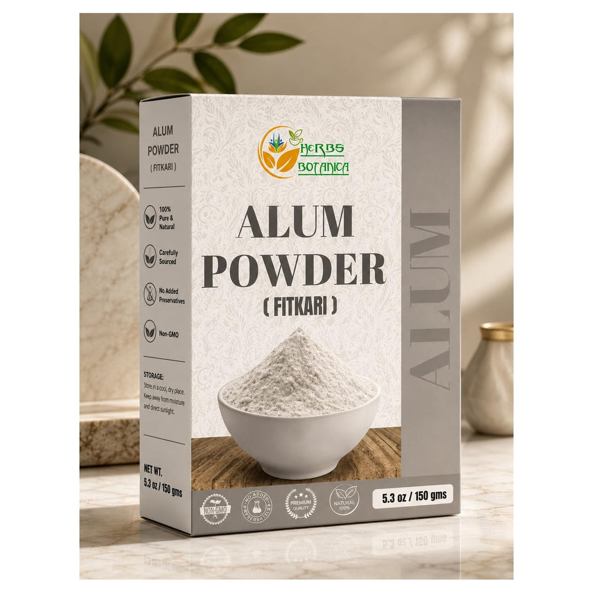 Herbs Botanica Alum Powder, Potassium Alum Fitkari, 2 oz