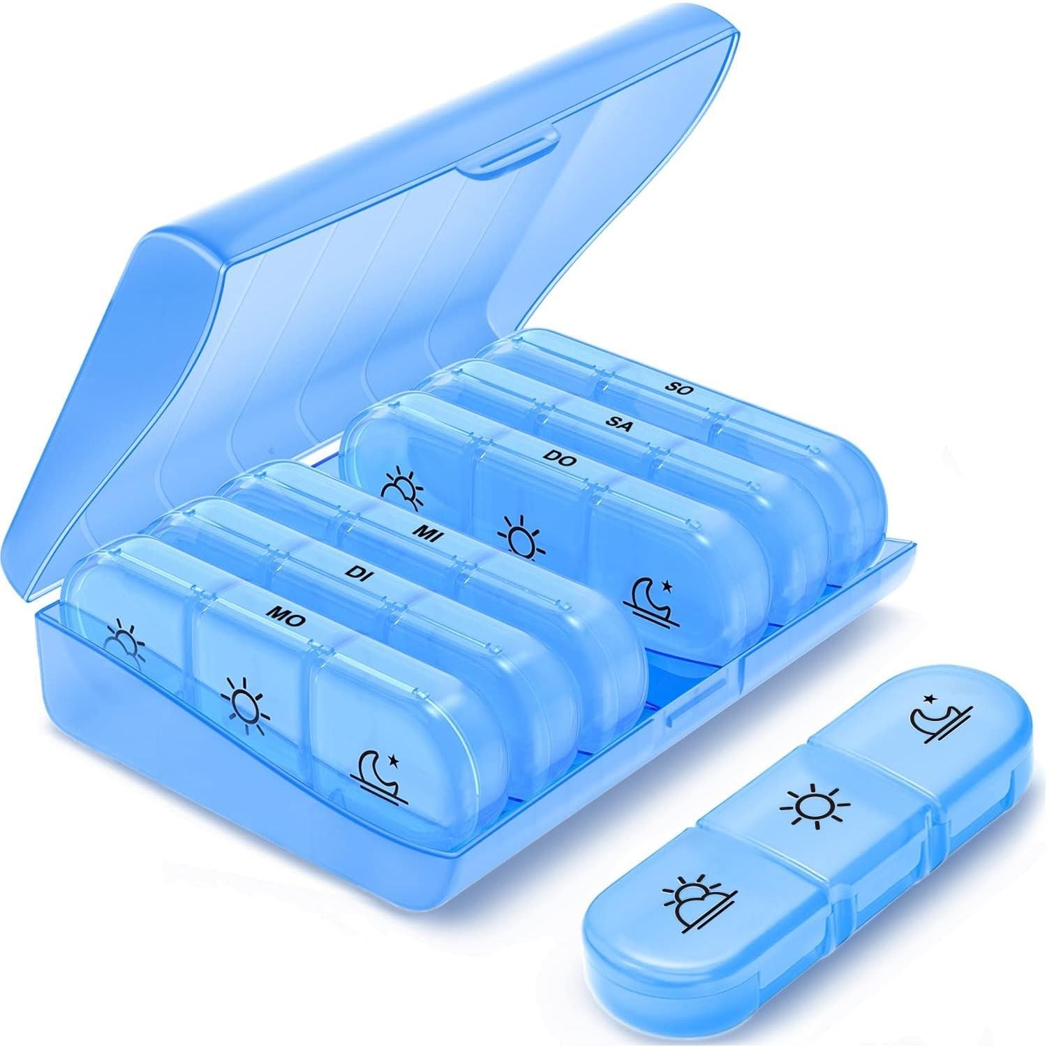Buy now PULIV Weekly Pill Organizer 3 Times a Day, Portable Travel Pill Box 7 Day with Large Pill Containers, Light-Proof Pill Case for Vitamins, Medication, Supplements and Fish Oils (Black) Blue at indiglob india