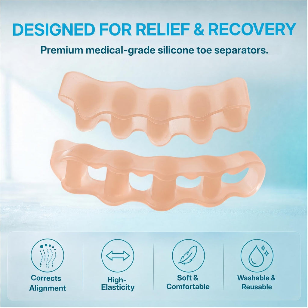 KTSAY Toe Spacers for Women & Men - Silicone Toe Separators for Bunion Relief, Hammer Toe, Plantar Fasciitis & Pedicures (2, Beige)