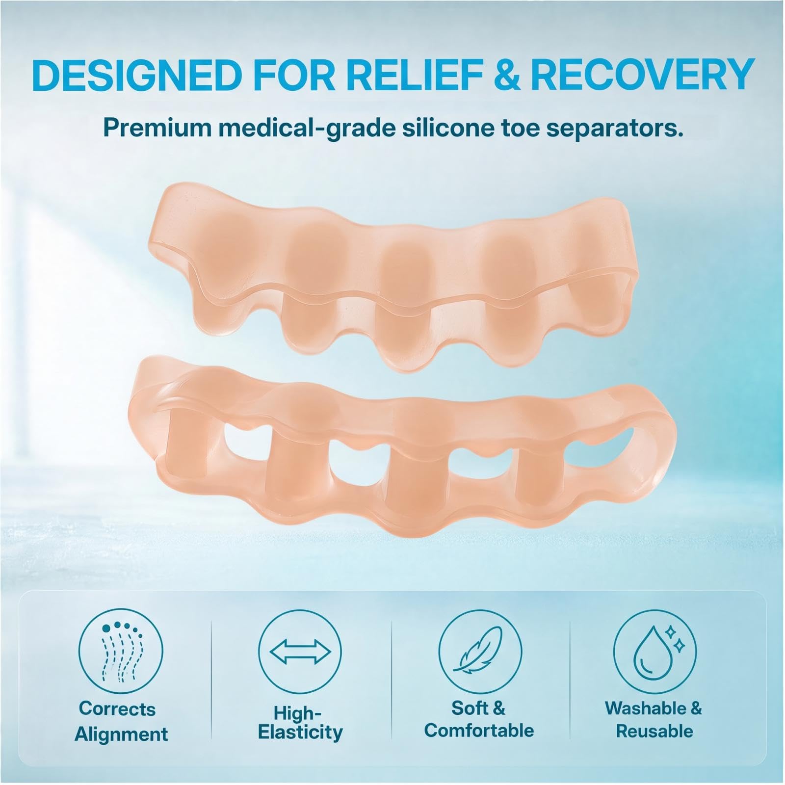 KTSAY Toe Spacers for Women & Men - Silicone Toe Separators for Bunion Relief, Hammer Toe, Plantar Fasciitis & Pedicures (2, Beige)