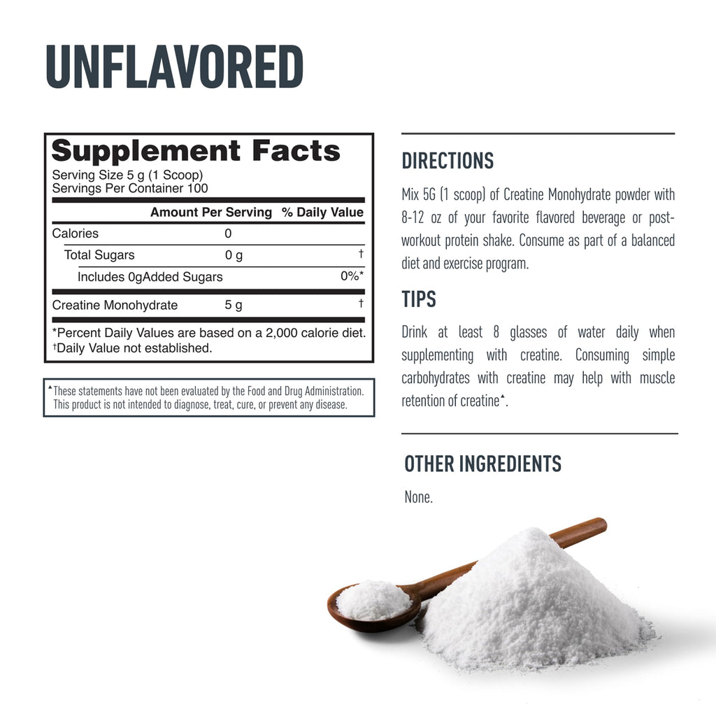 Isopure 100% Pure Creatine Monohydrate Powder, Sugar Free, Unflavored, 5g Creatine Monohydrate Per Serving, 1.1 Lbs, 100 Servings (Packaging May Vary)