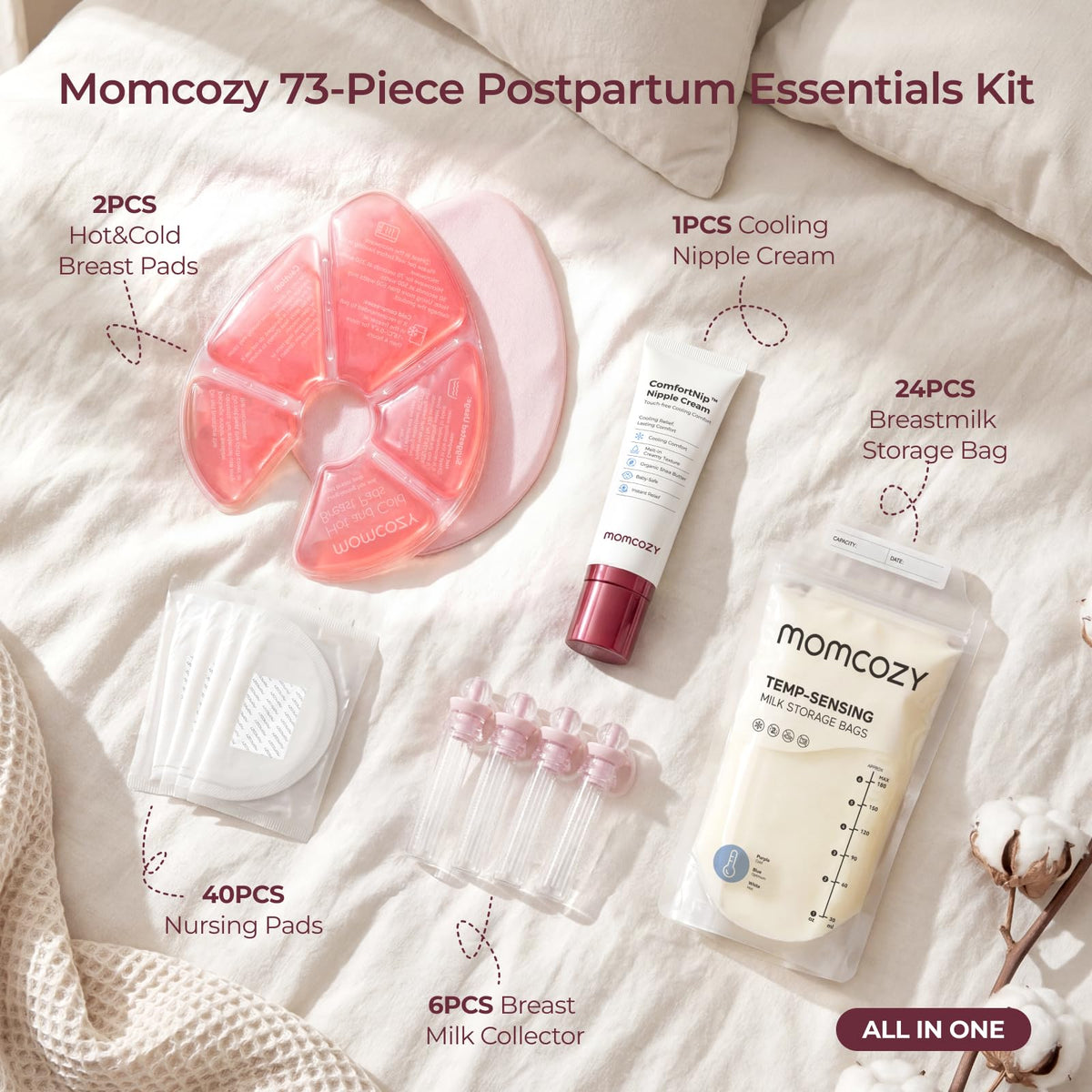 Momcozy 73PC Breastfeeding Essentials Kit,New Moms Postpartum Essentials