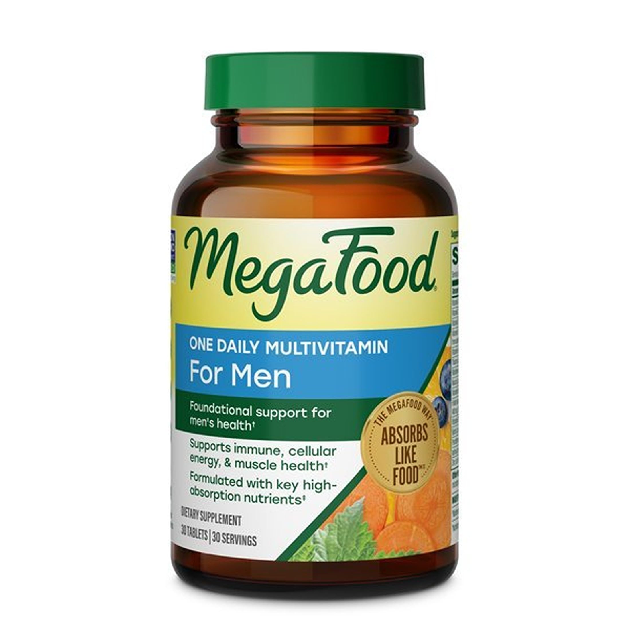 MegaFood One Daily Multivitamin for Men with 21 Nutrients, 90 Tablets | Immune Support, Cellular Energy & Muscle Health, Methylfolate, Methylated B12, C, D3, Zinc, Non-GMO, Vegetarian, 90 Servings