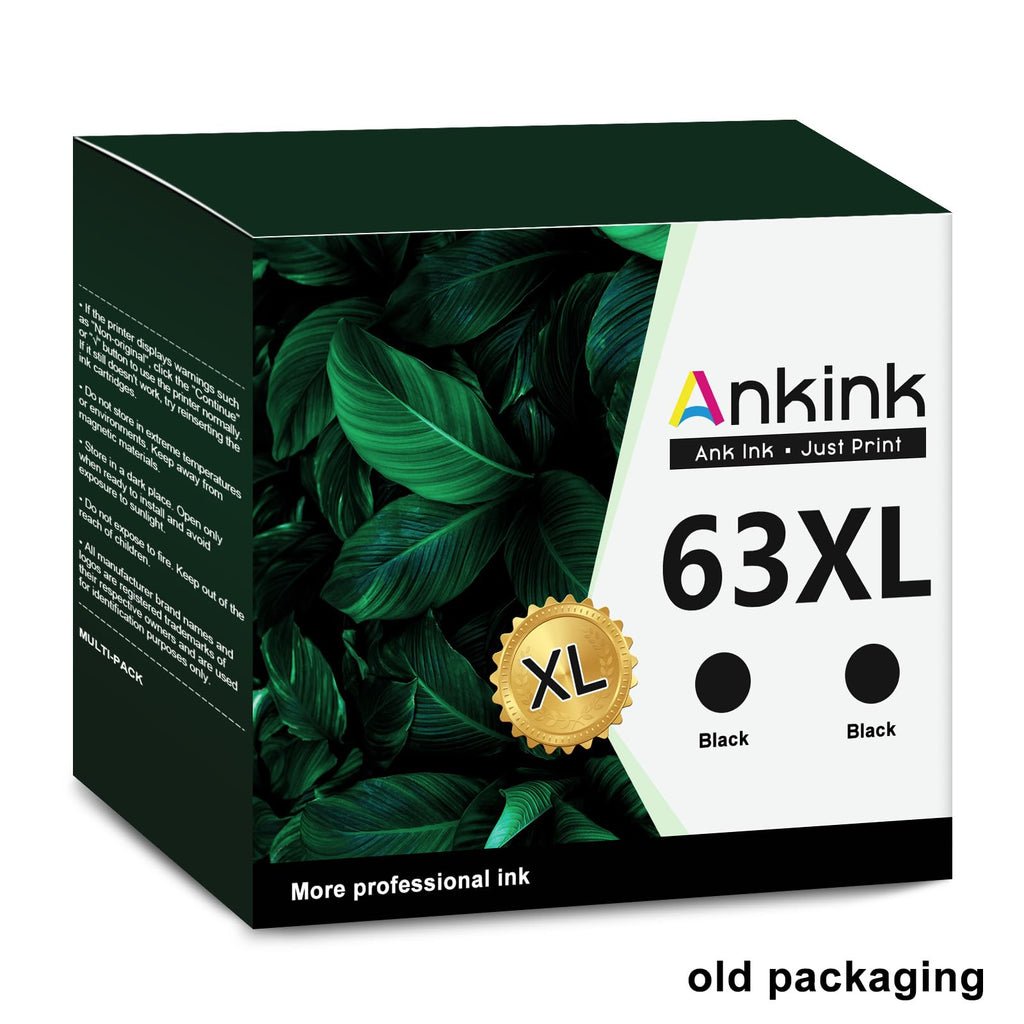 Ankink 63XL Black Ink Cartridges Replacement for HP 63 XL HP63XL (2-Pack)
