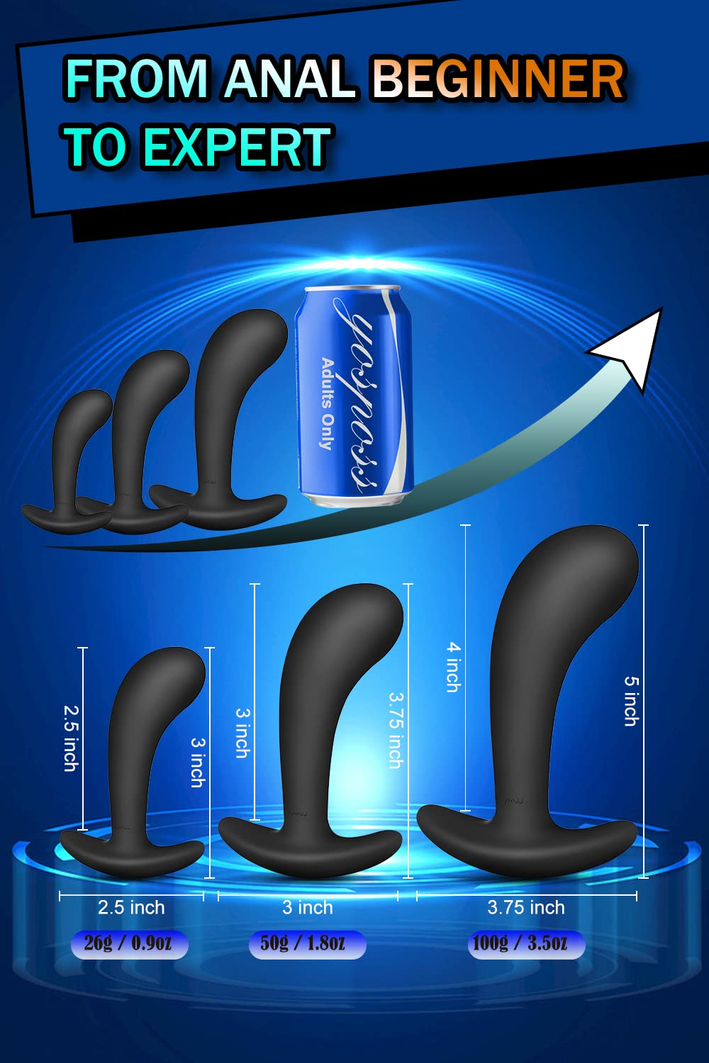 Butt Plug Trainer Kit for Comfortable Long-Term Wear, Pack of 3 Silicone Anal Plugs Training Set with Flared Base Prostate Sex Toys for Beginners Advanced Users
