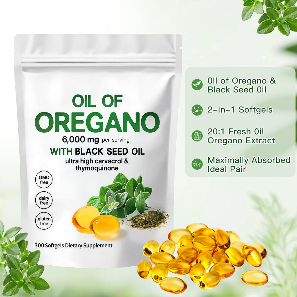 Oil of Oregano with Black Seed Oil, 2-in-1 Capsules, 300 Softgels