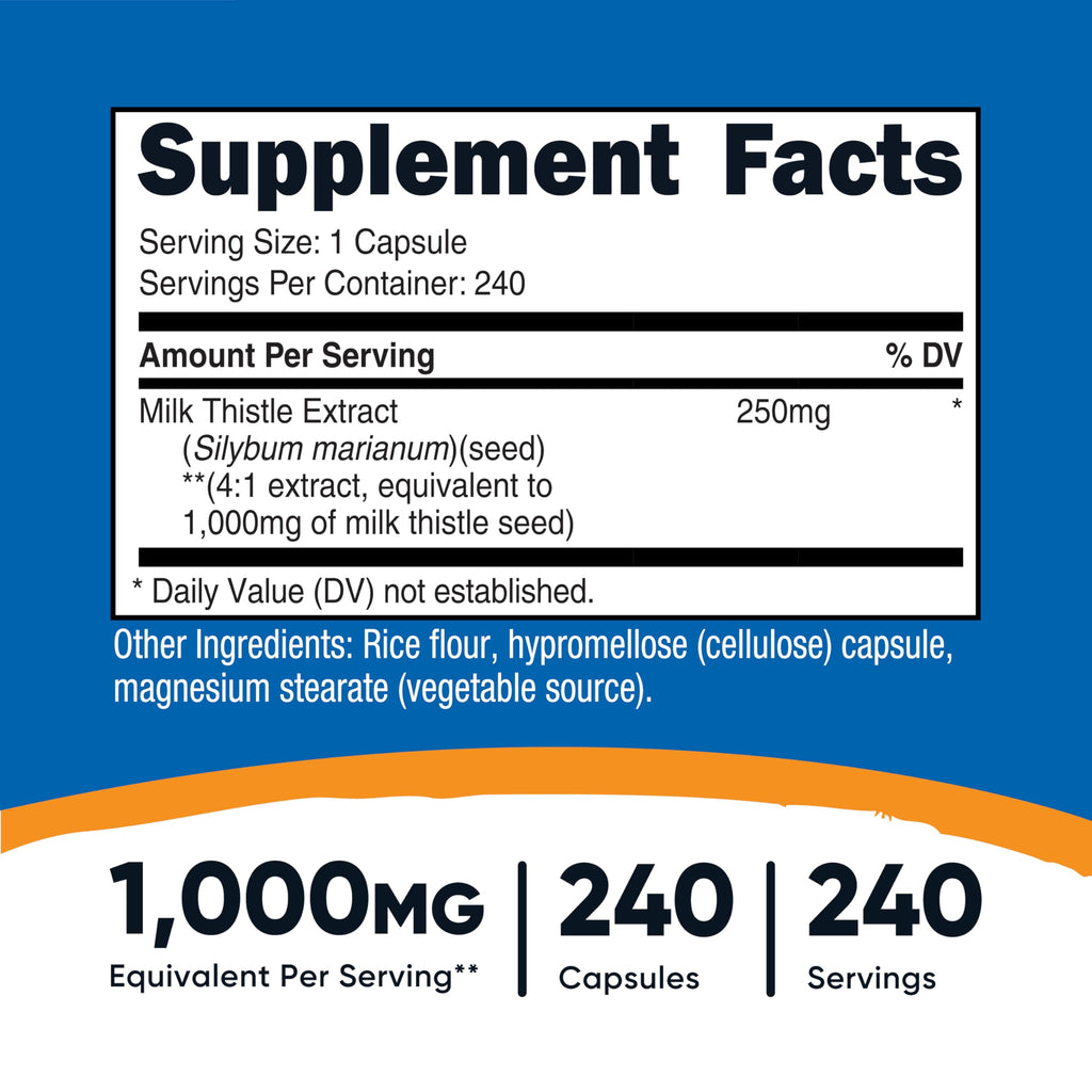 Nutricost Milk Thistle Extract 240 Capsules, 240 Servings, Gluten Free | Vegan, GMO-Free