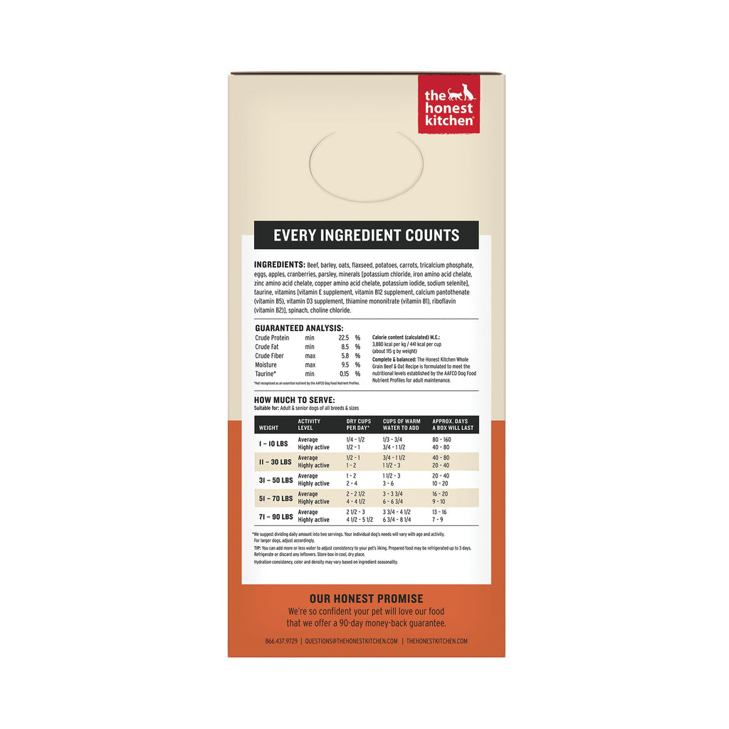 The Honest Kitchen Wholemade Whole Grain Beef Recipe, Human Grade Dehydrated Dog Food, Just Add Water, Supports Digestion, Skin & Coat, Topper for Dry or Wet Dog Food, 10 lb Box Makes 40 lbs