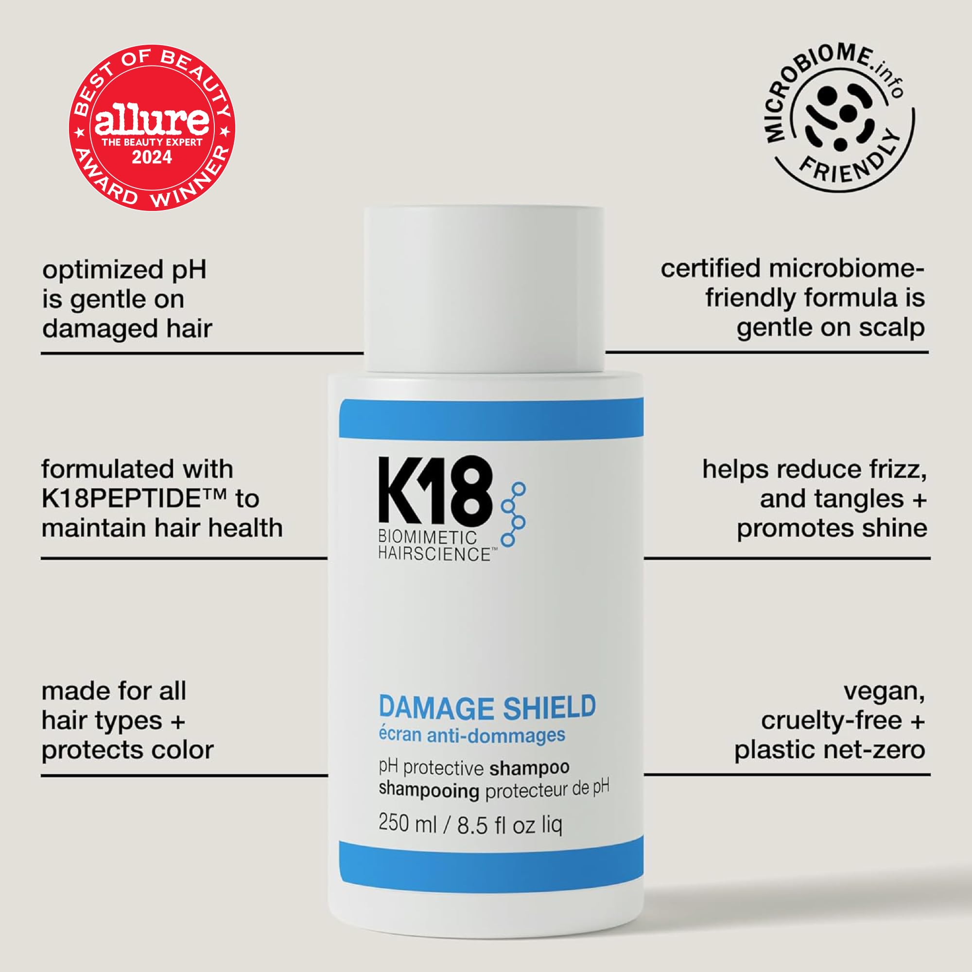 K18 Damage Shield Protective Shampoo, Reduces Frizziness & Tangles, Maintains Hair Health