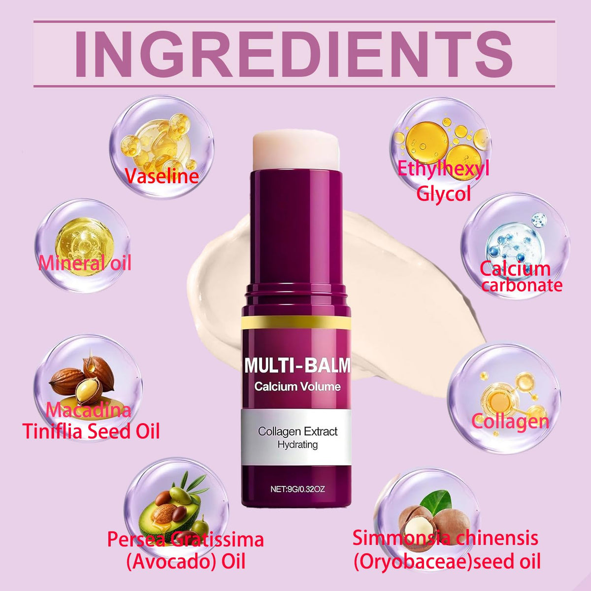 2 Pcs Calcium Multi Balm, Calcium Volume Multi Balm – Korean Collagen Moisturizing Stick for Anti-Aging, Hydrating & Firming Treatment with Vitamin E – Suitable for Eyes, Face, Neck, All Skin Types