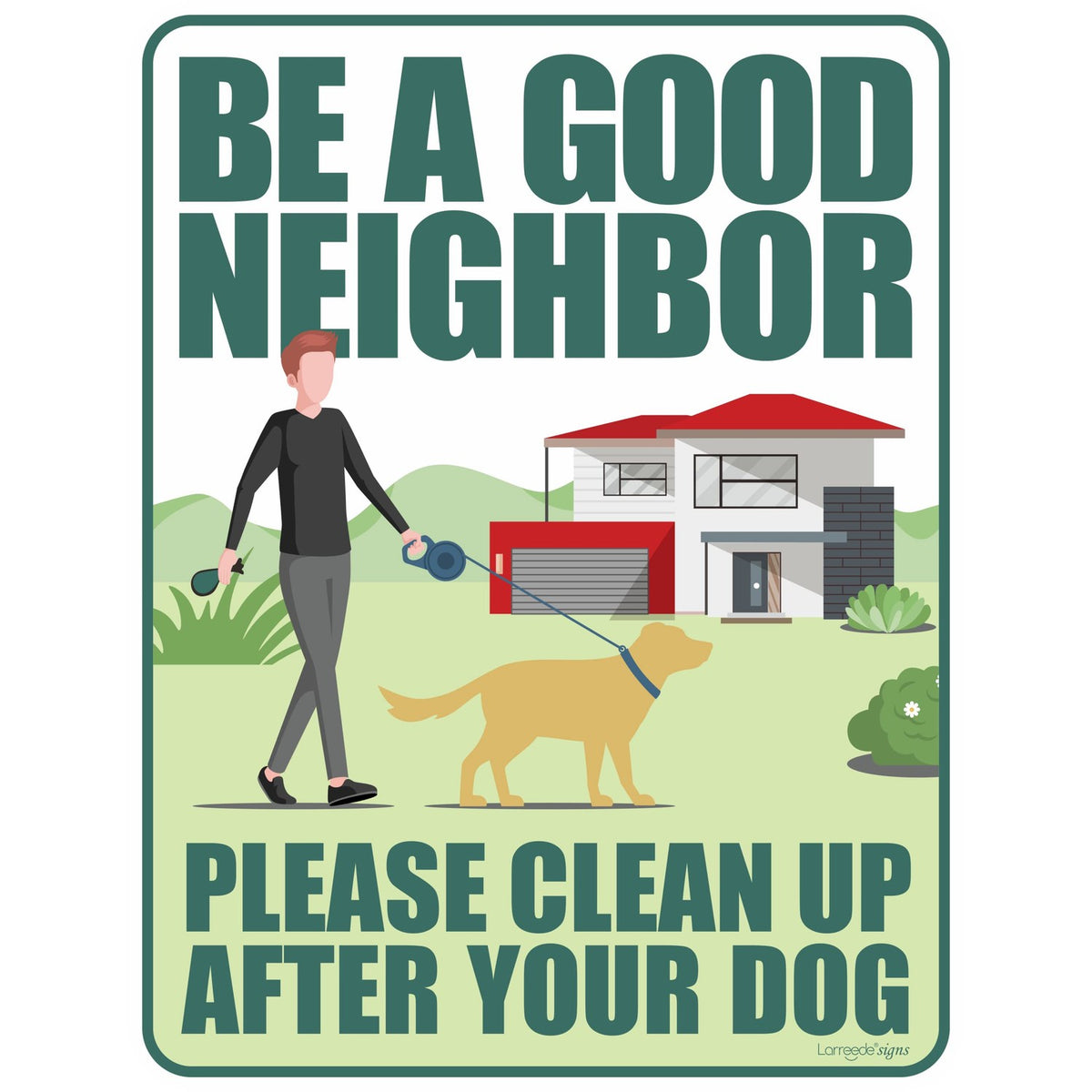 Clean Up After Your Dog Signs 2 Pack 12"x9" with Metal Stake, No Pooping Signs for Yard, Pick Up After Your Dog Signs