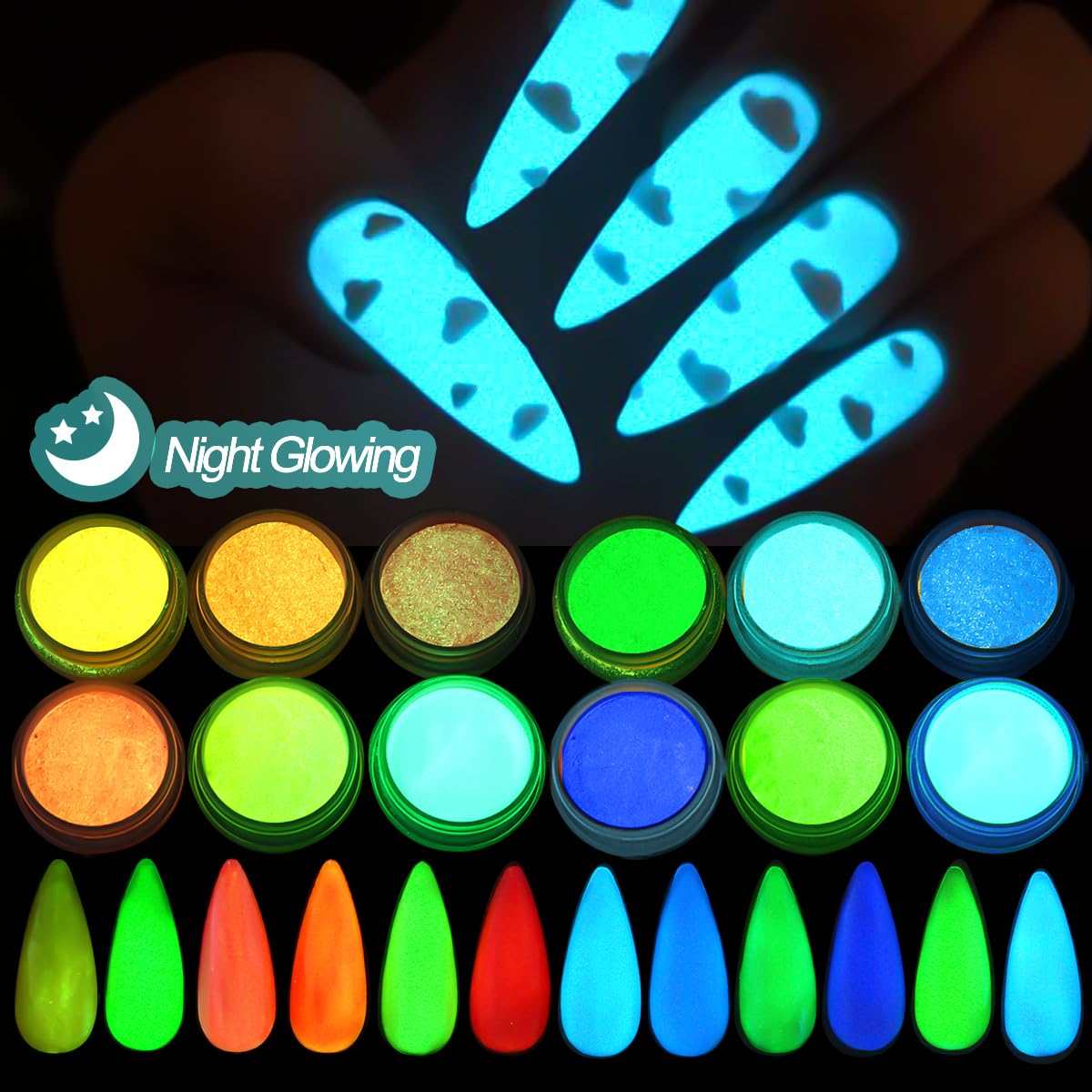Glow in The Dark Pigment Powder,12 Colors Luminous Iridescent Acrylic Nail