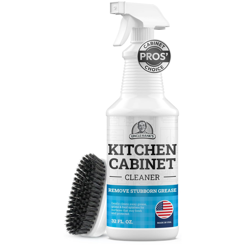 Kitchen Cabinet Cleaner – Gentle, Residue-Free and Effective Everyday Degreaser & Grime Remover for Wood, Painted and Finished Furniture - Complete with Cleaning Brush & Cabinet Cleaner Spray 32oz