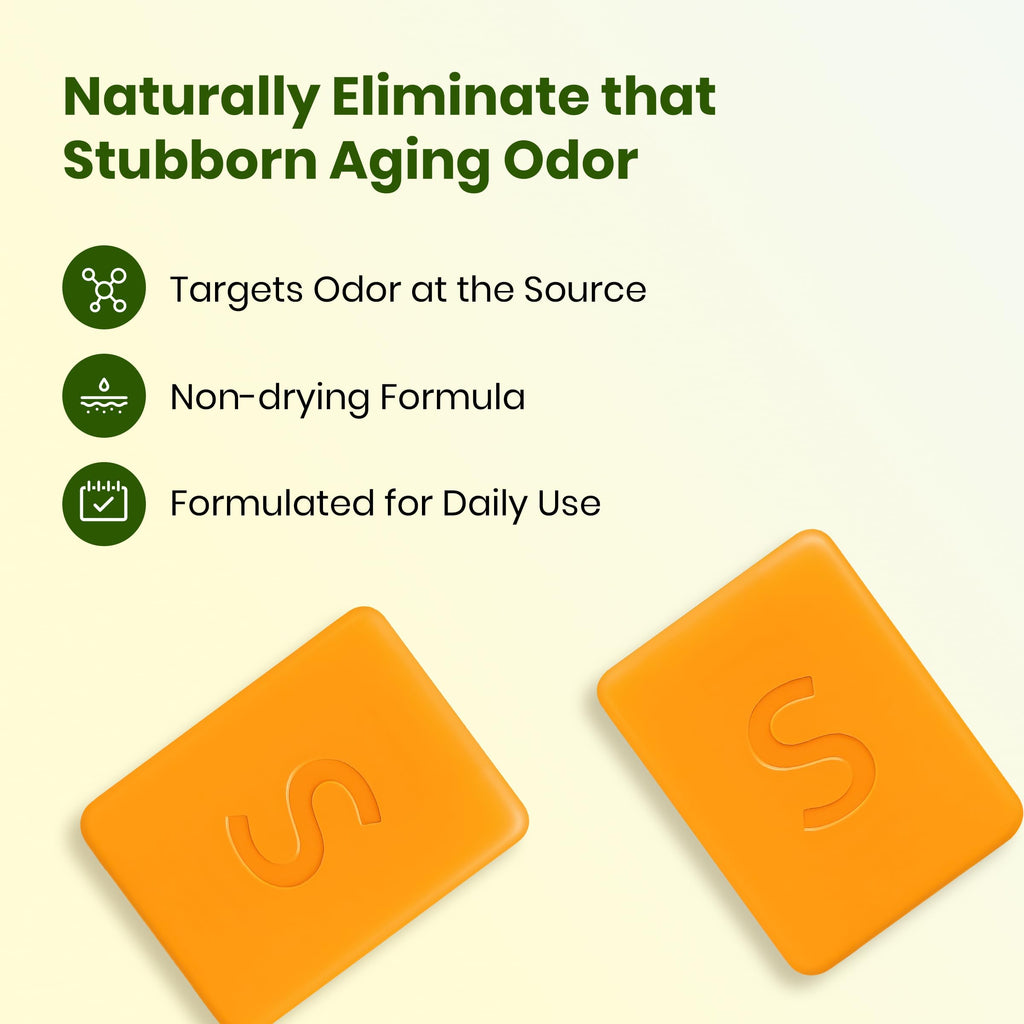 Japanese Persimmon Soap | Body Odor Bar - Old People Smell Cleanser, 2 Pack | Japanese persimmon soap cleans old people smell and body odor; gentle bar with mesh saver bag for fresh sensitive skin daily
