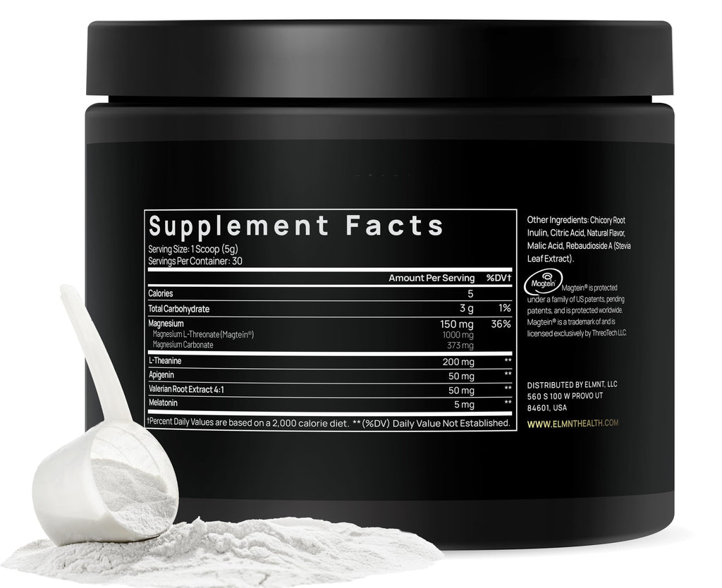 Triple Sleep Magnesium L-Threonate Powder w. Apigenin, L-Theanine + Melatonin - Magtein Magnesium L Threonate Supplement - High Strength Magnesium for Deep Sleep & Calm Natural Sleep Aid for Adults