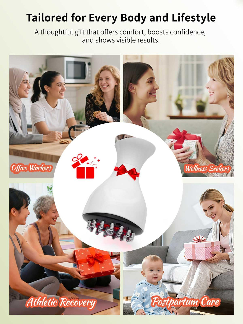 Lymphatic Drainage Massager & Anti Cellulite Massage Tool, for Legs, Arms & Belly, Body,Helps Reduce Stretch Marks & Cellulite,with SoothingPulse, Light Heat & Vibration (White)