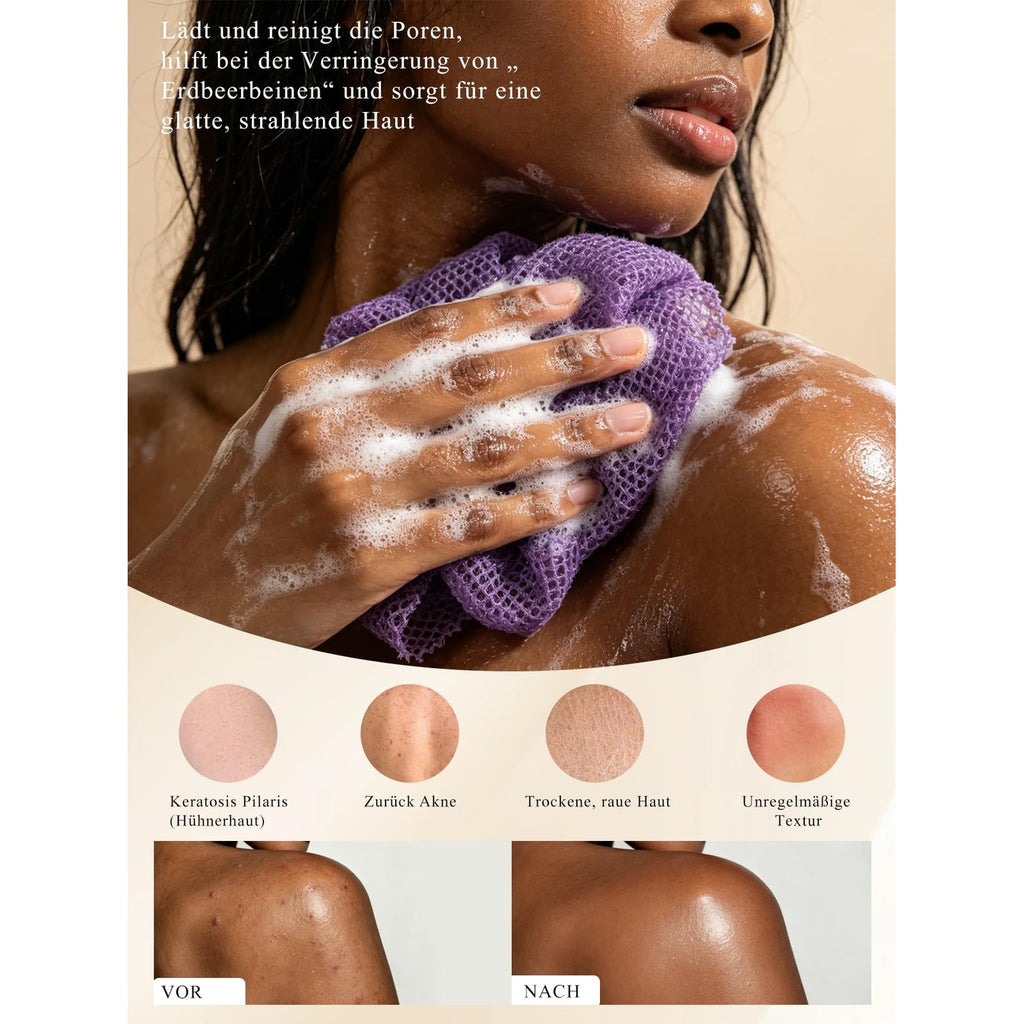 SPMKTBOZAI 4 Pack African Net Sponge, African Exfoliating Net for Body | Extra Long Stretchable African Wash Cloth Reaches Back| Gentle Body Scrubber| Daily shower for Exfoliating| Quick Dry