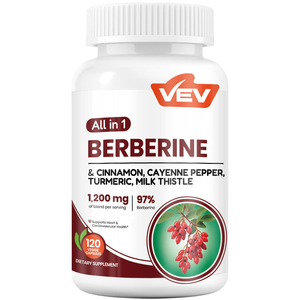 VEV Berberine Supplement with Ceylon Cinnamon, Cayenne Pepper, Turmeric, Milk Thistle – 120 Capsules