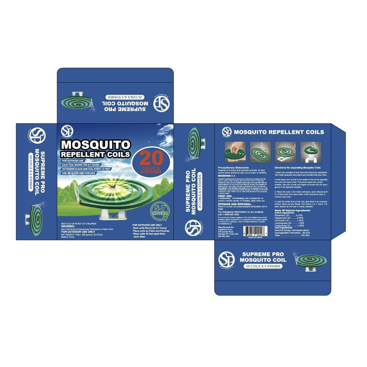 Mosquito Repellent Coils - Outdoor Use Reaches Up to 10 feet - Each Burns for 5-7 Hours (20 coils & 8 Coil Stands) for Patio Backyard