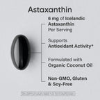 Sports Research® Icelandic Astaxanthin 6mg w/Coconut Oil - 120 Count | Antioxidant Supplement for Skin & Eye Health Support | Soy-Free, Non-GMO, Gluten-Free