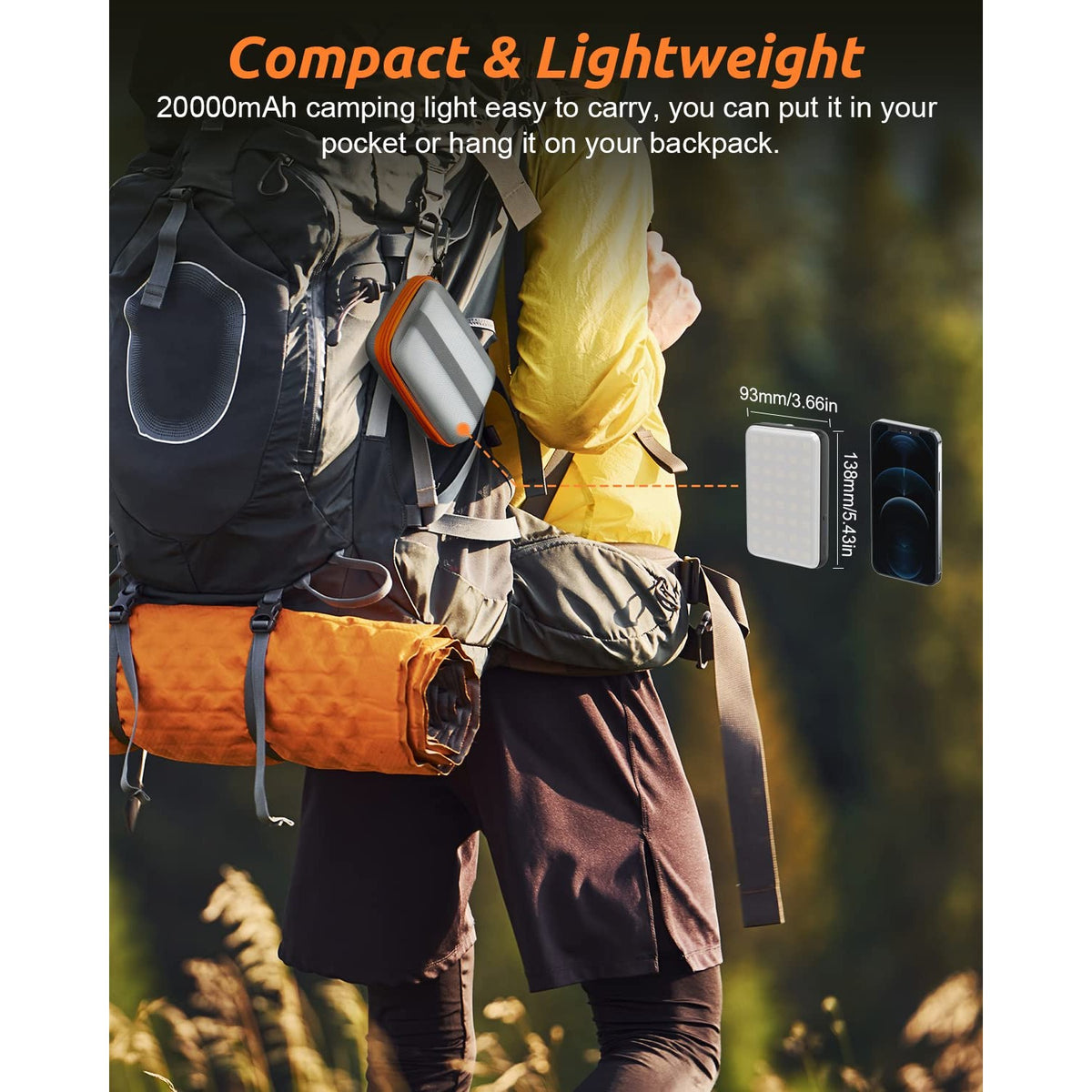 Eventek 20000mAh Rechargeable LED Work Light & Camping Tent Light | Portable Power Bank (Up to 144H), 90° Rotatable Stand Emergency Floodlight for Car Camping, Home Power Outage, Hurricane Storm