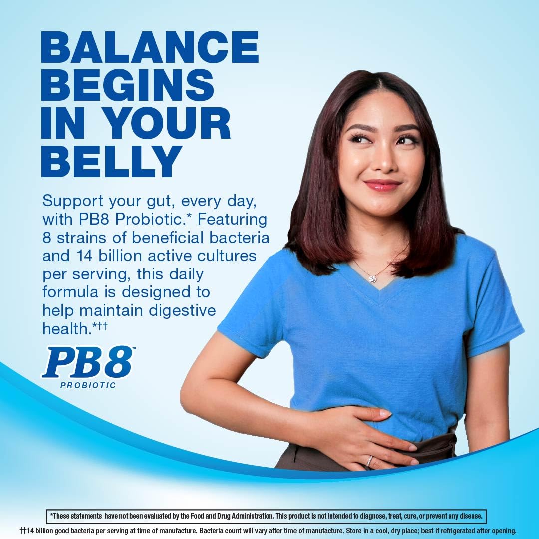 PB8 Probiotic | 14 Billion CFU | 120 Capsules | 8 Strains | for Women and Men | Gluten, Soy, and Milk Free Supplement