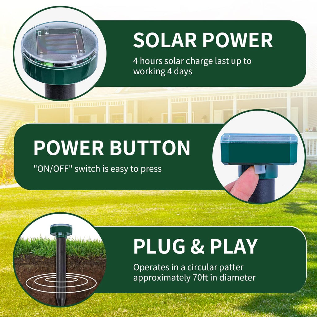 8-Solar Ultrasonic Mole Repellent, Waterproof Stakes Lawn Gophers Snakes
