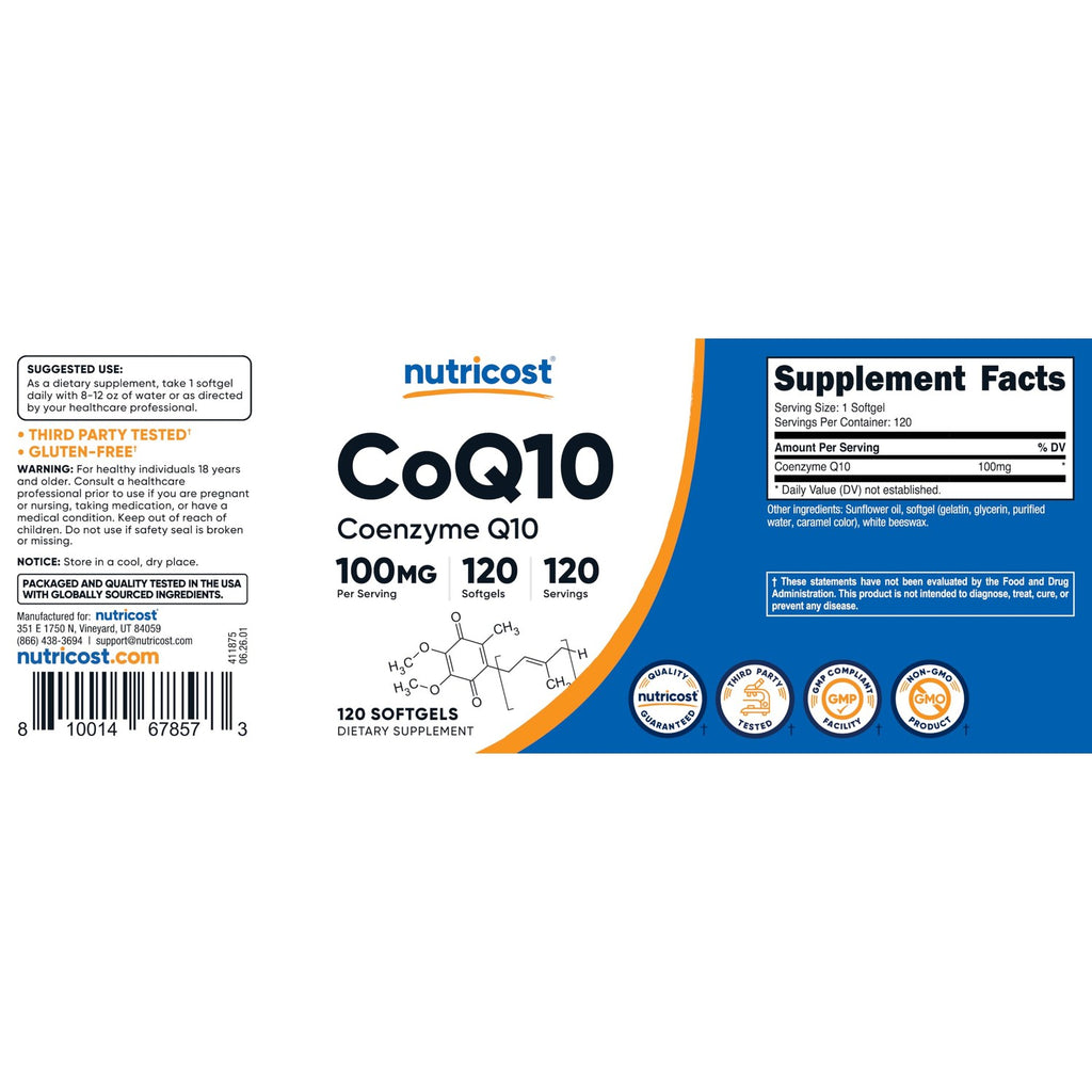 Nutricost CoQ10 Softgels (100mg Per Serving) 120 Serv, Better Absorption