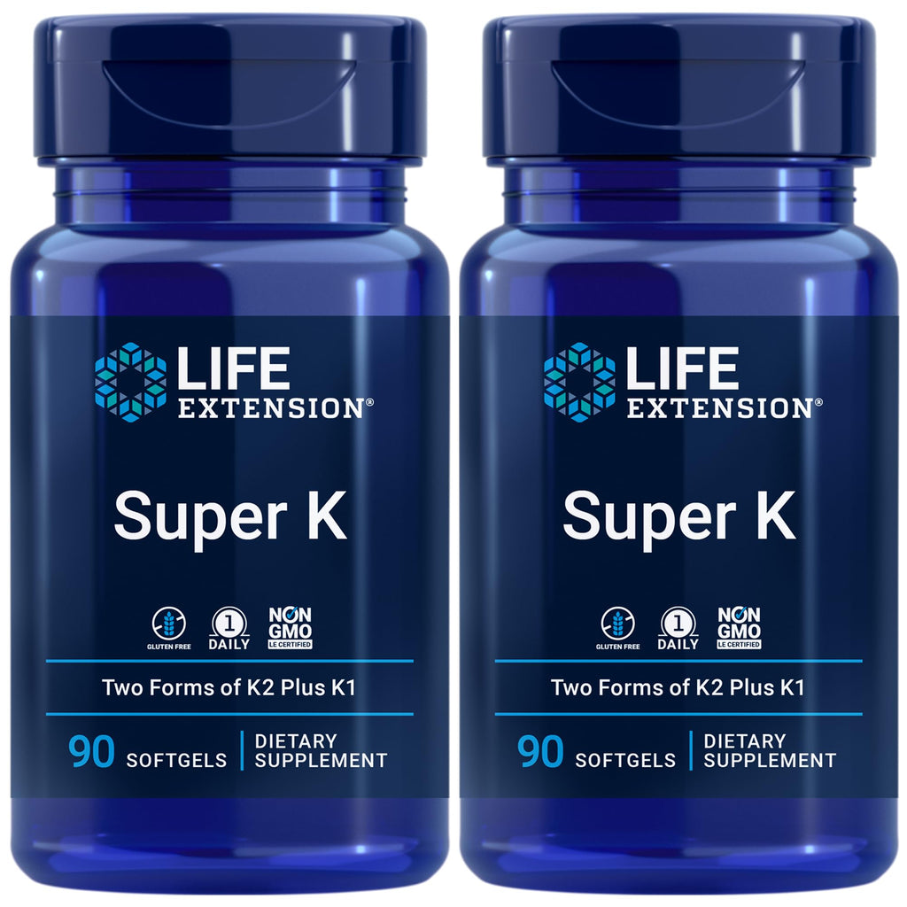 Life Extension Super K, Vitamin K Supplement, 2000 Mcg Vitamin K and 1180 Mcg Vitamin K2, Heart Health, Once-Daily, 90 Softgels | Vitamin K1, K2 MK-7 & K2 MK-4 for Heart & Arterial Health and Calcium Balance; 3-Month Supply, 1 Daily, Gluten-Free & Non-GMO