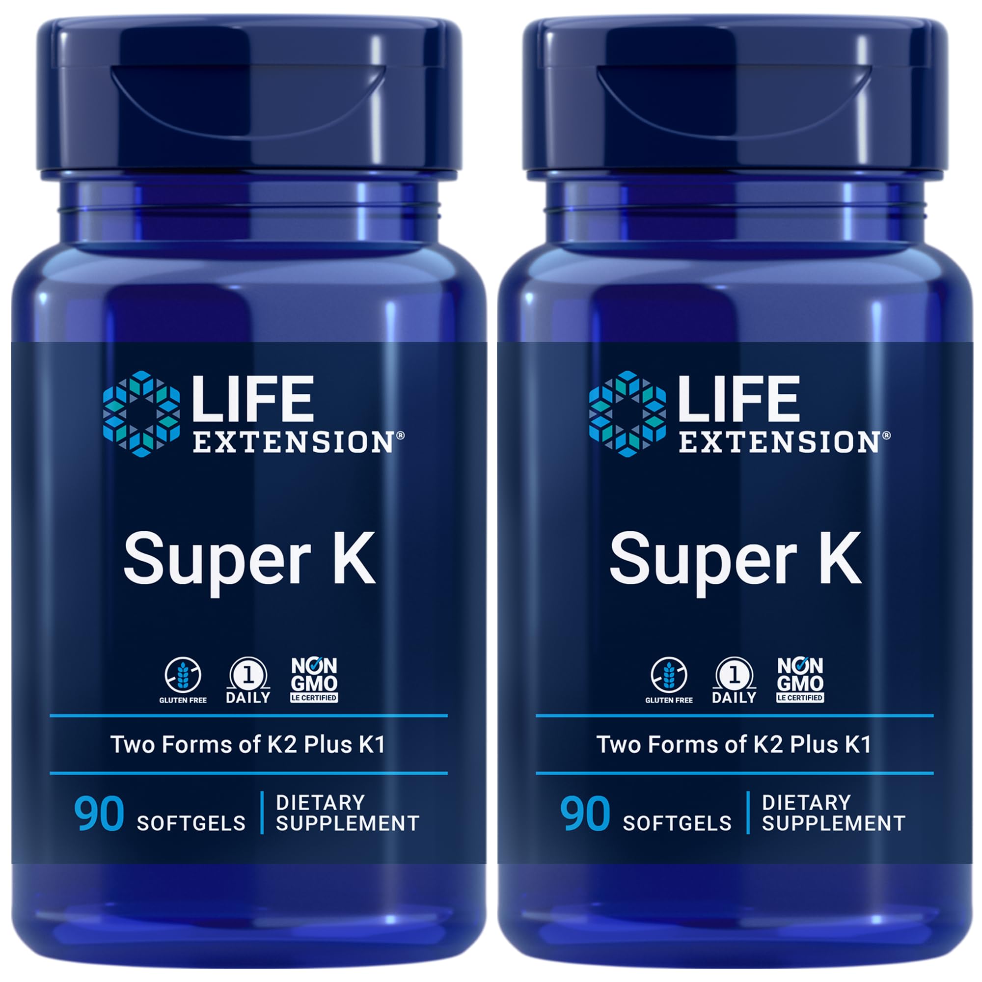 Life Extension Super K, Vitamin K Supplement, 2000 Mcg Vitamin K and 1180 Mcg Vitamin K2, Heart Health, Once-Daily, 90 Softgels | Vitamin K1, K2 MK-7 & K2 MK-4 for Heart & Arterial Health and Calcium Balance; 3-Month Supply, 1 Daily, Gluten-Free & Non-GMO