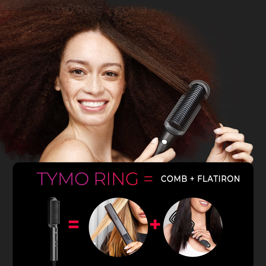 TYMO Hair Straightener Brush, Hot Comb Hair Straighteners for Women | Hair Straightener Comb, Straightening Brush with 5 Heat Settings, 20s Fast Heating & Dual Voltage, Black