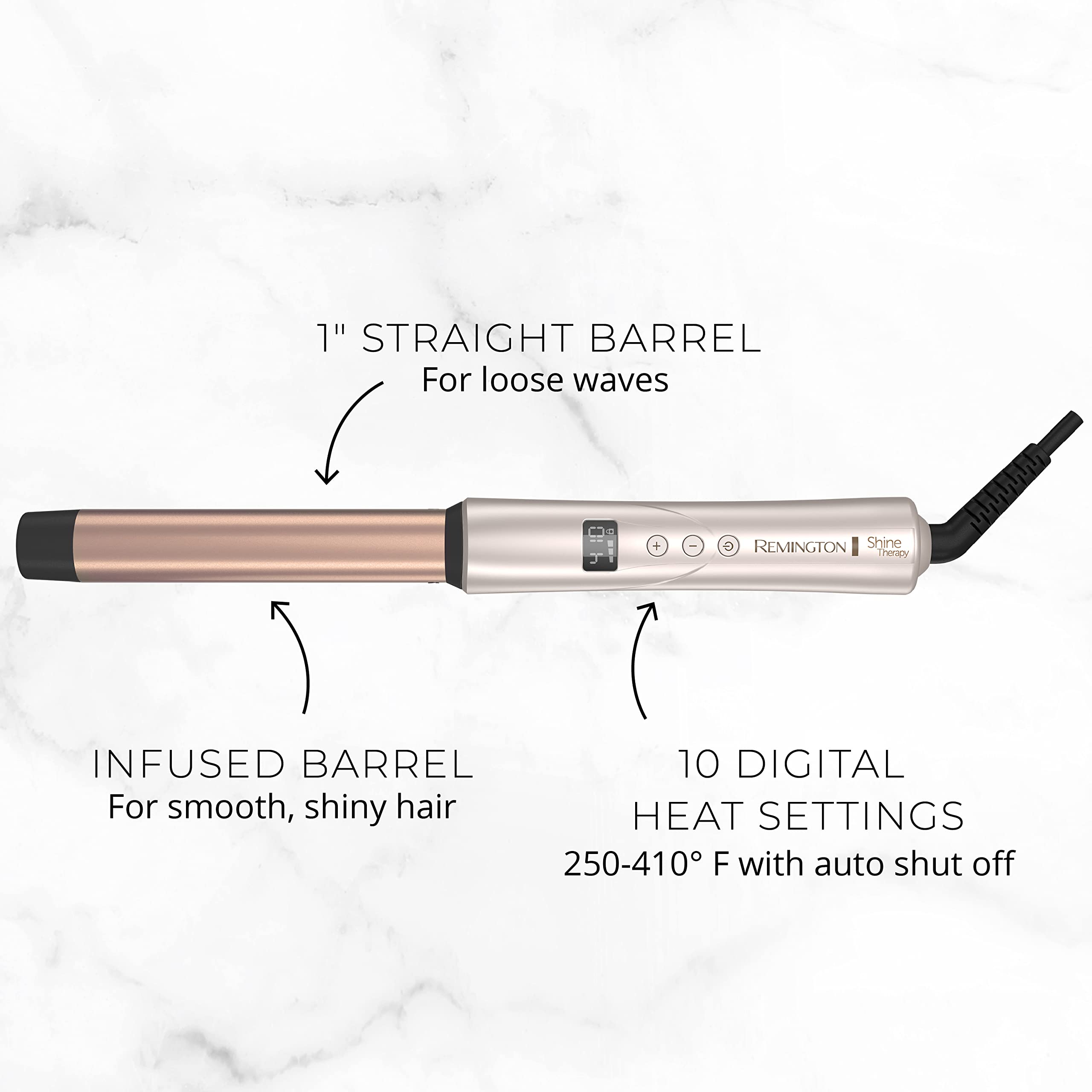 Remington Shine Therapy Curling Wand, 1 Inch, Argan Oil & Keratin | Argan Oil and Keratin infused, Straight Barrel for Loose Waves, Includes Heat Glove, Ceramic Technology for Smooth Shine