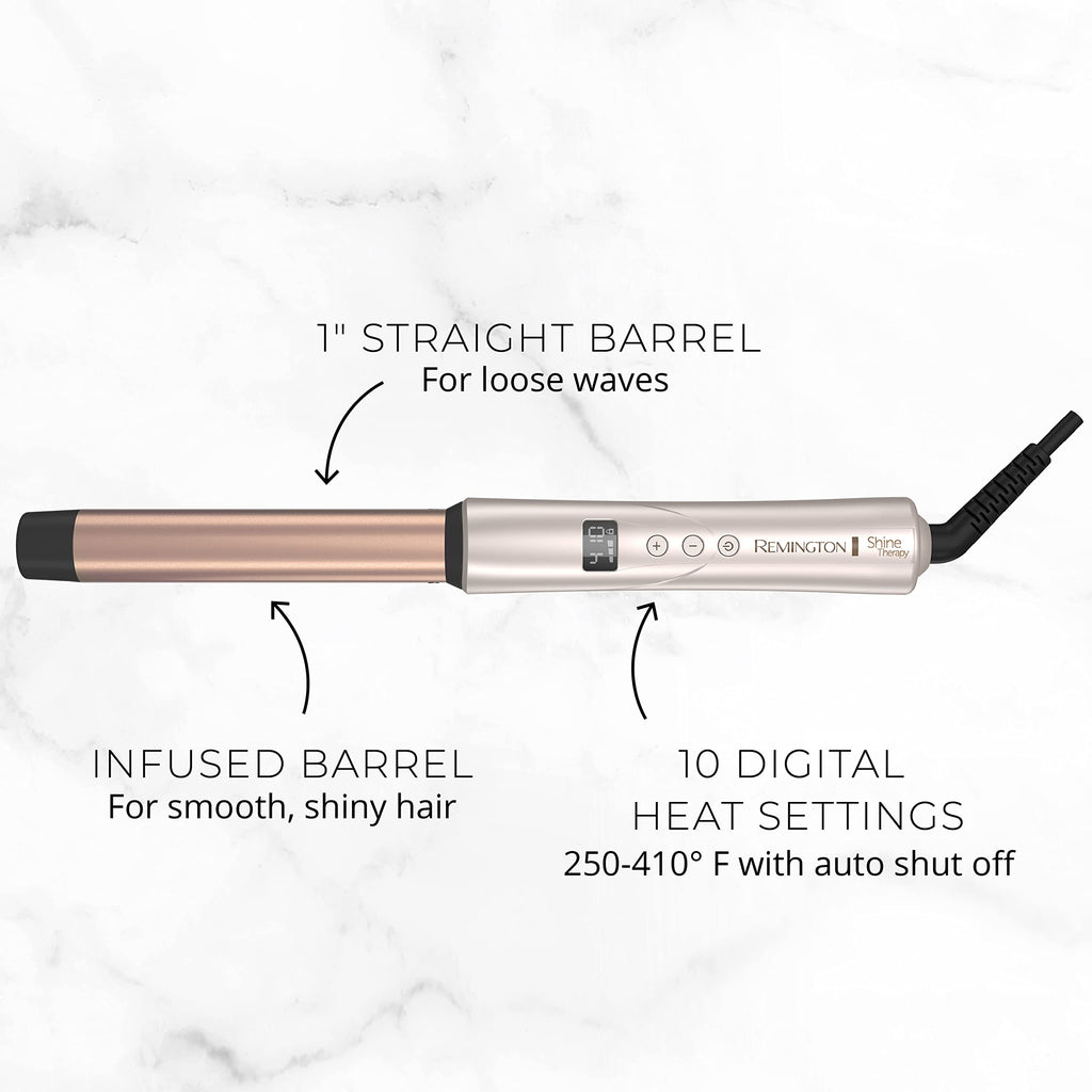 Remington Shine Therapy Curling Wand, 1 Inch, Argan Oil & Keratin | Argan Oil and Keratin infused, Straight Barrel for Loose Waves, Includes Heat Glove, Ceramic Technology for Smooth Shine