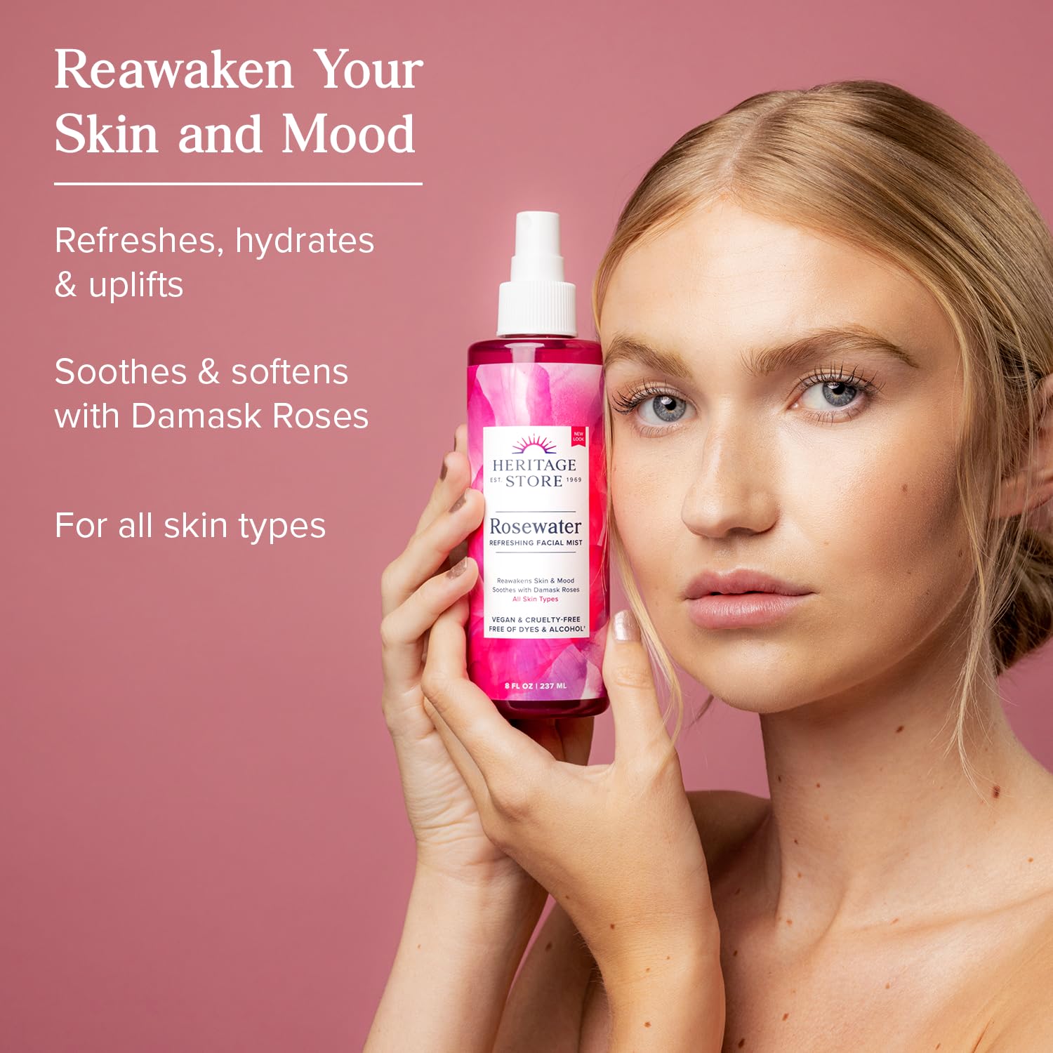 Buy now HERITAGE STORE Rosewater - Refreshing Face Mist with Damask Rose, All Skin Types - Hydrating Rose Water Spray for Glowing Skin Care - No Dyes or Alcohol, Hypoallergenic, Vegan, 60-Day Guarantee, 8oz at indiglob india