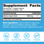 Doctor's Best Alpha Lipoic Acid Supplement 300mg - Alpha-Lipoic Acid Caps for Men & Women, ALA Antioxidant Support for Nerve Health, Aids in Cellular Function, Non GMO, Gluten Free - 180 Veg Capsules