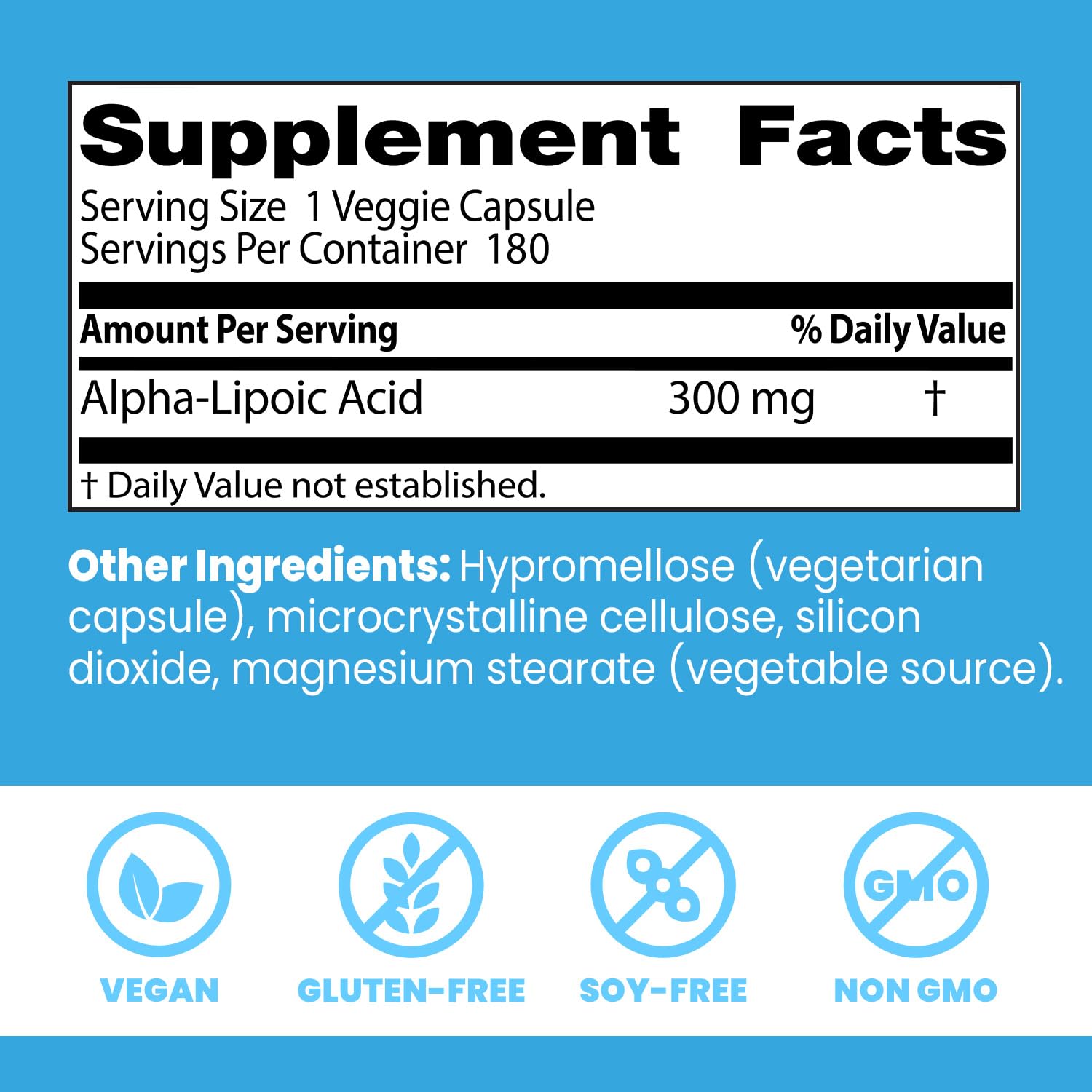 Doctor's Best Alpha Lipoic Acid Supplement 300mg - Alpha-Lipoic Acid Caps for Men & Women, ALA Antioxidant Support for Nerve Health, Aids in Cellular Function, Non GMO, Gluten Free - 180 Veg Capsules