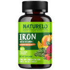 NATURELO Vegan Iron Supplement with Vitamin C & Organic Whole Foods, 90 Ct | Gentle Iron Capsules for Women & Men with this Mineral Deficiency - Including Pregnancy, Anemia and Vegan Diets