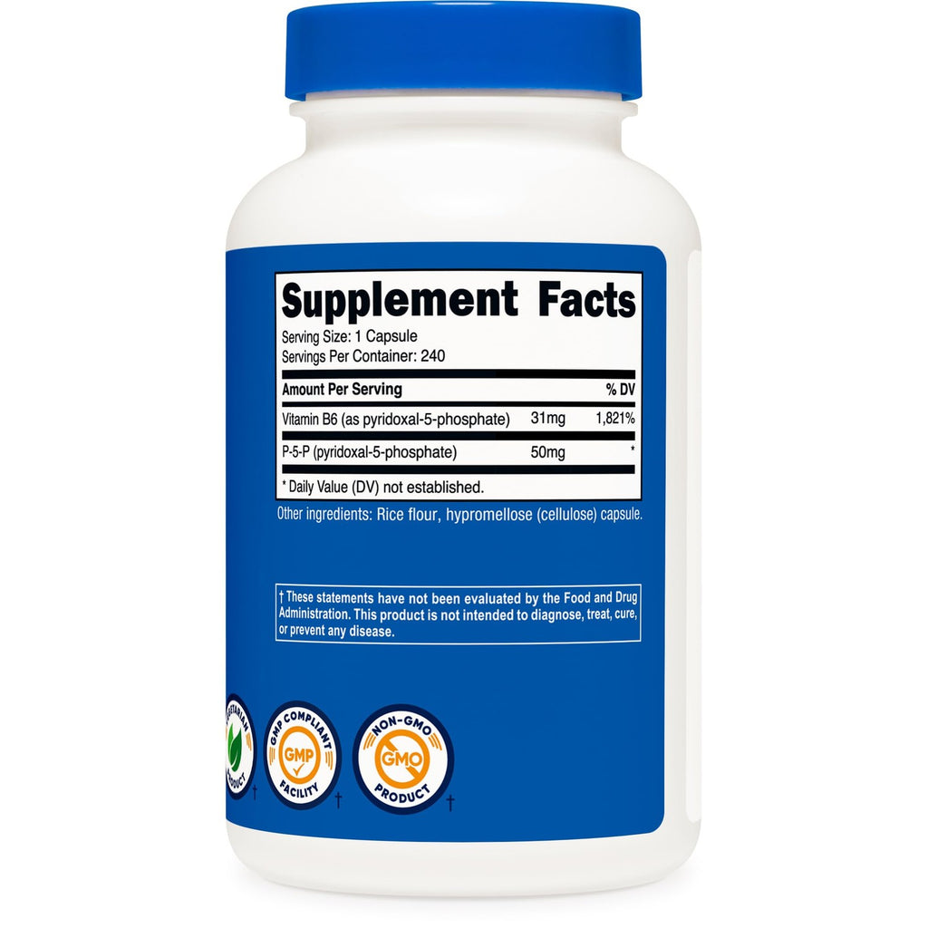 Nutricost P5P Vitamin B6 Supplement (50mg) 240 Capsules, Gluten Free | Pyridoxal-5-Phosphate, Vegetarian Friendly, GMO-Free