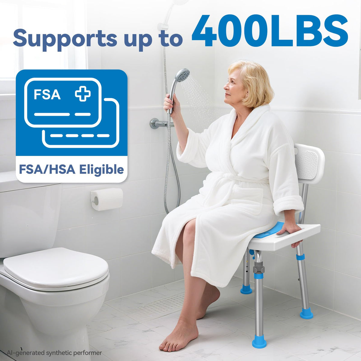Loyoda Shower Chair for Inside Shower with Removable Back, 400 LBS Capacity